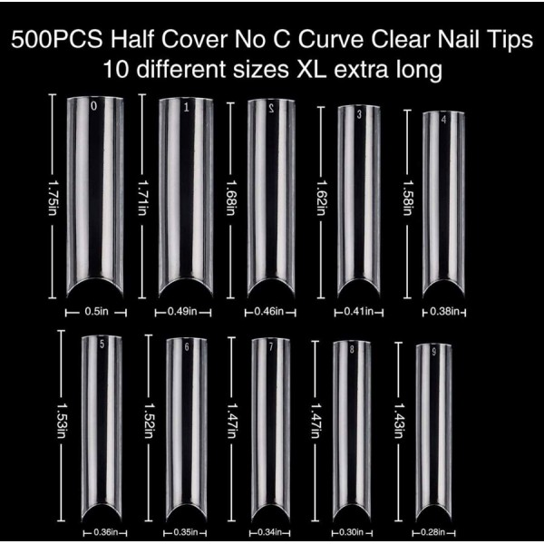 Clear XXL Square Tip NO-C CURVE (Pack Of 500 tips)